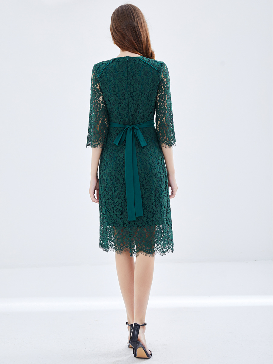 Picture of TAOYIZHUAI brand green lace dress chubby girl European and American young lace-up fashion eyelash dress