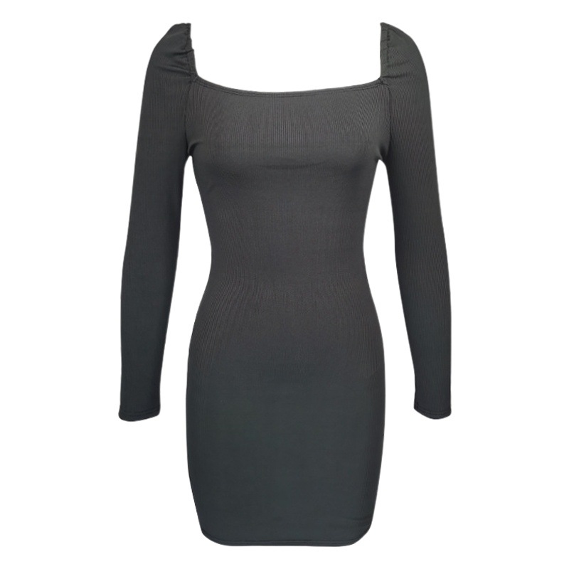 2025 Amazon Independent Station Export Cross-Border European and American Clothing Long-Sleeved Square Neck Puff Sleeve Slim Sexy Dress