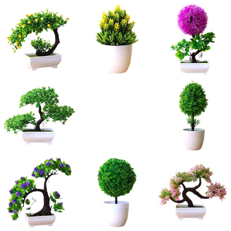 Picture of Sakura Snowball Simulated Plant Potted Grass Ball Bonsai Small Tree Home Decoration Flower Ornament Creative Mini Small Round Ball