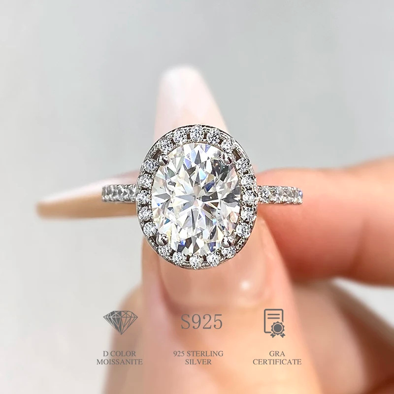 Picture of Cross-border fashion S925 sterling silver classic oval four-claw ring simple egg-shaped moissanite ring