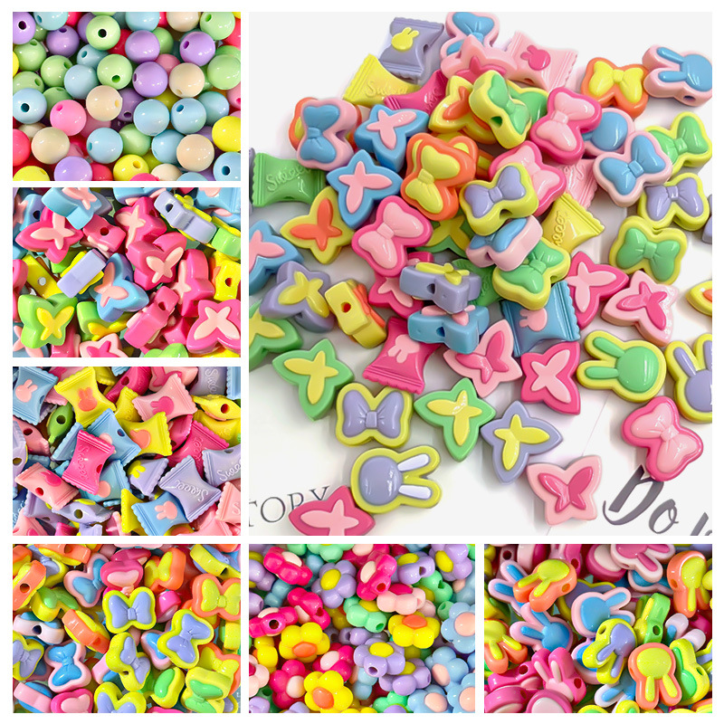 Sell straight hole acrylic double assembly rabbit candy beads DIY children's hairpins hair accessories beading accessories by package
