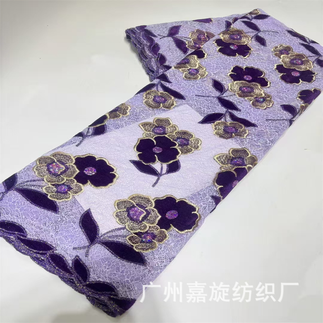 Net Velvet Embroider Lace Soft Messy Net Bottom Flocking Embroider Lace Cheongsam Dress Fabric