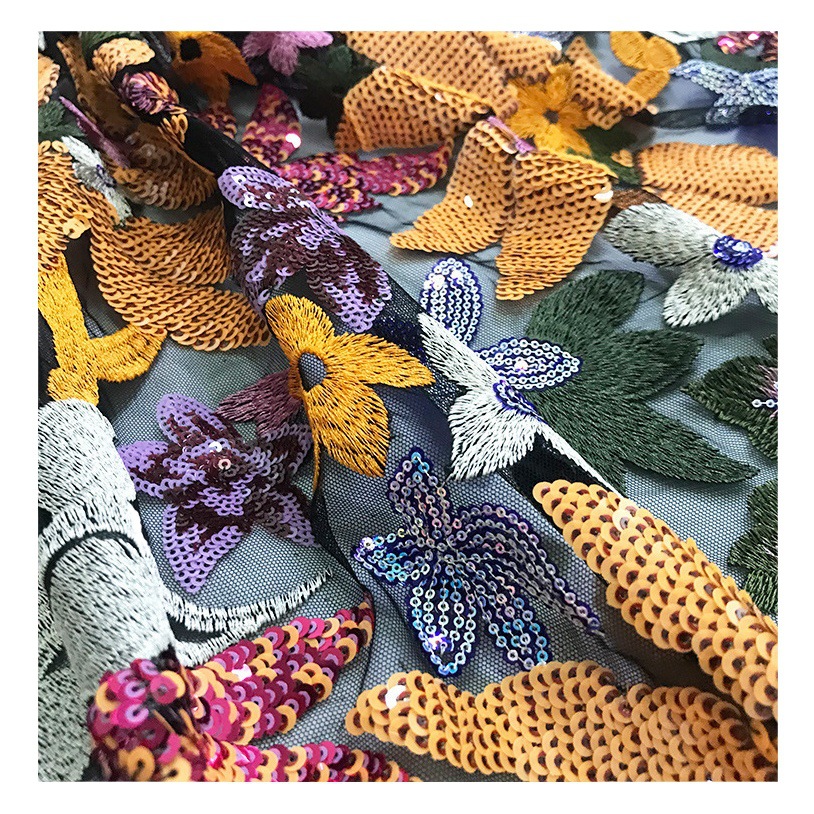 New sequin embroidery 3 + 5mm laminated sunflower full flower leaves embroidered clothing fabric lace RZ66