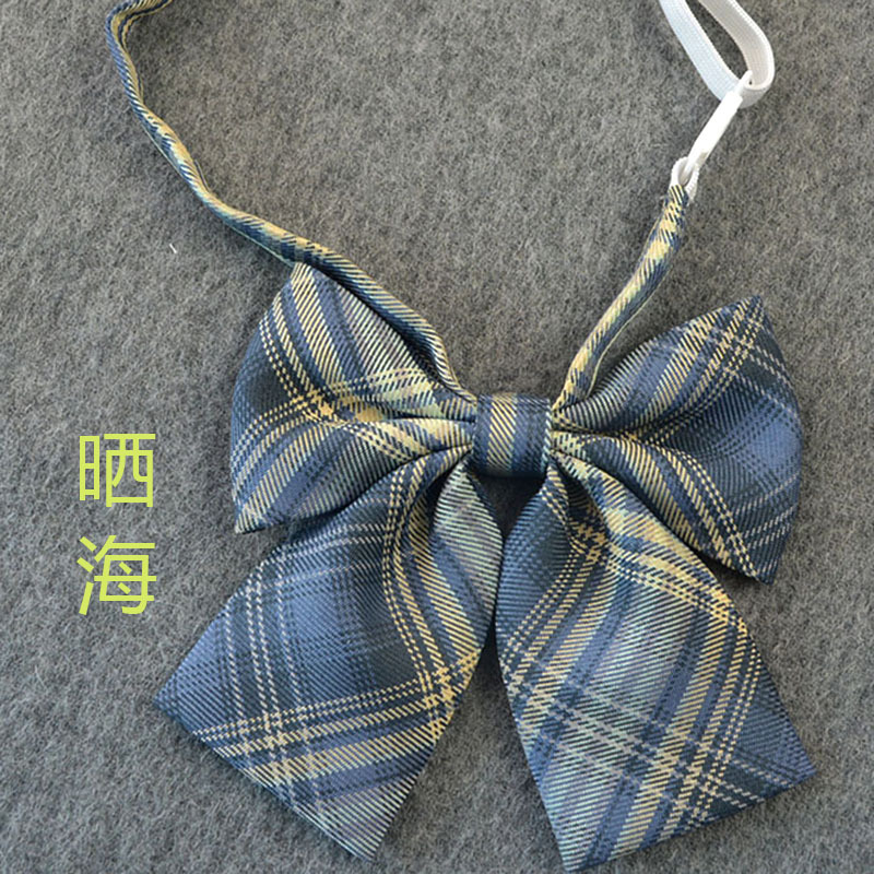 Picture of Hot-selling College Style Oka Pear Field Soot Black Bow Plaid Flat Horn JK Collar Bow Tie Shirt Accessories