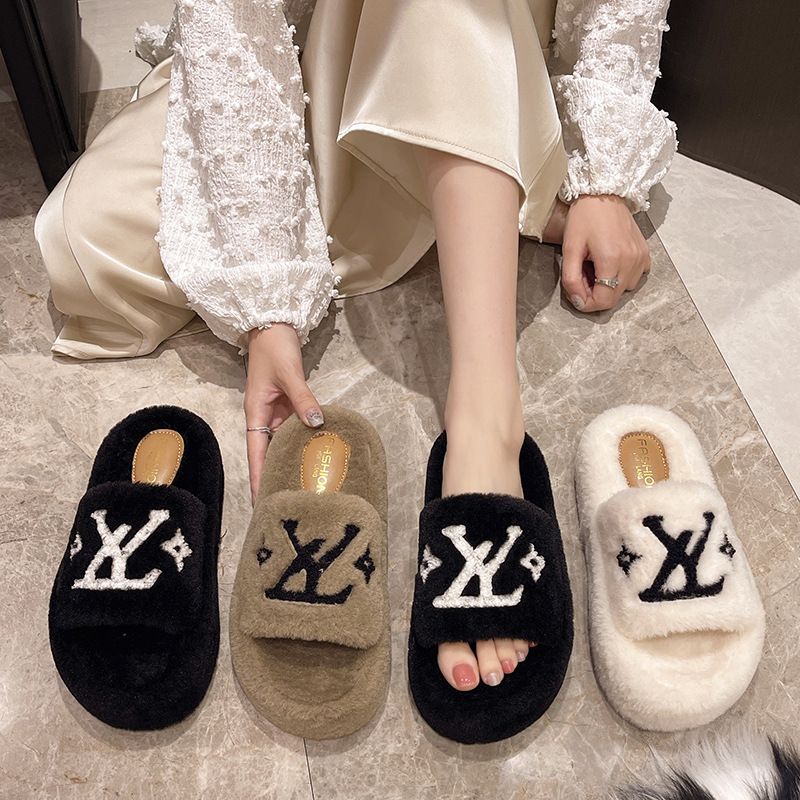 Thick-soled height-increasing fluffy slippers for women's outerwear 2024 new autumn and winter Internet-famous popular household fluffy cotton slippers