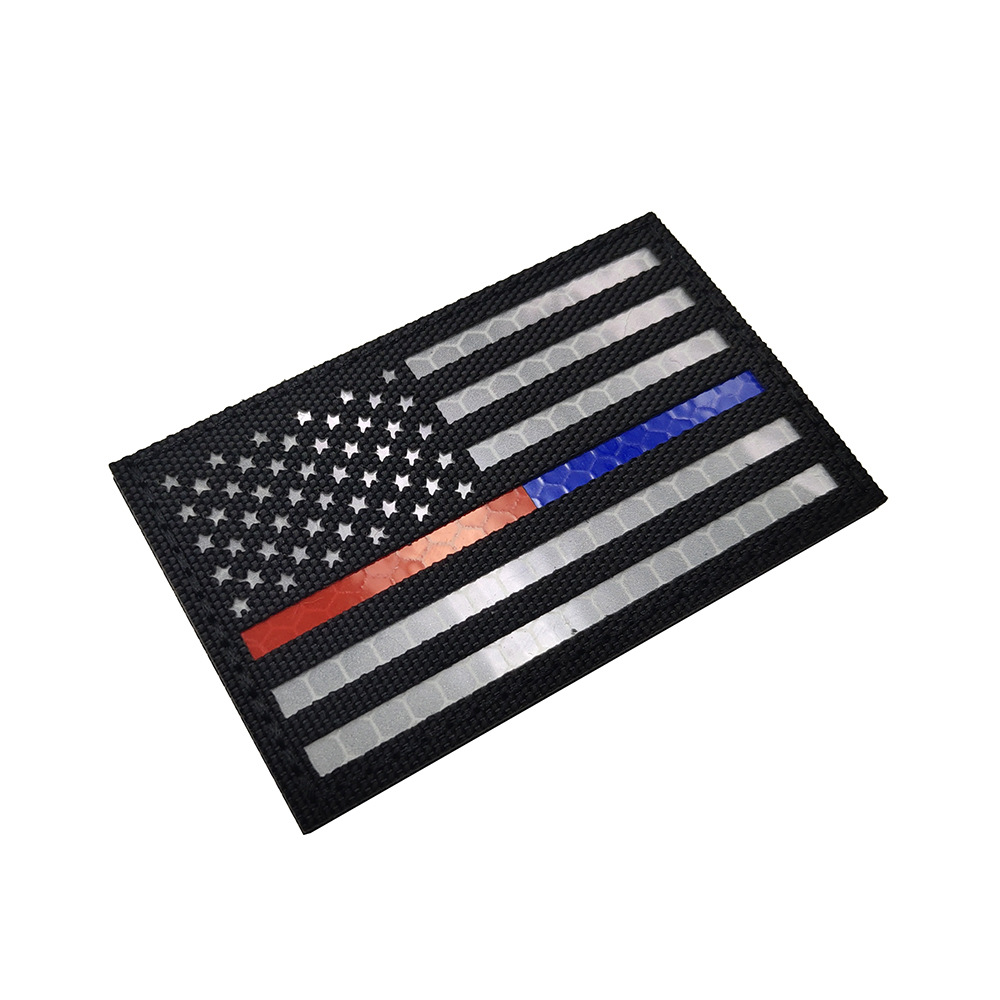 Picture of Haike Outdoor Infrared Reflection US Flag Velcro Laser Cutting Red and Blue Line Stars and Stripes Flag Bag with Stamps M00004
