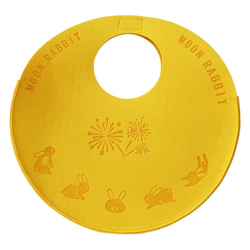 In-Stock Mid-Autumn Festival Felt Mooncake Bag, Hand-Held Gift Bag, Yellow Round Printed Gift Bag, Holiday Return Gift Bag