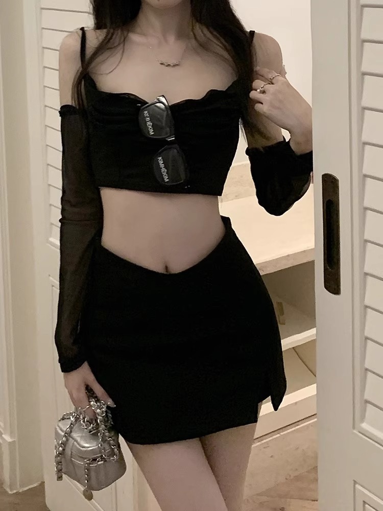 Skirt Women's Spring Hot Girl Sexy High Waist Tight Hip Skirt Black A- line Mini Skirt Split Skirt