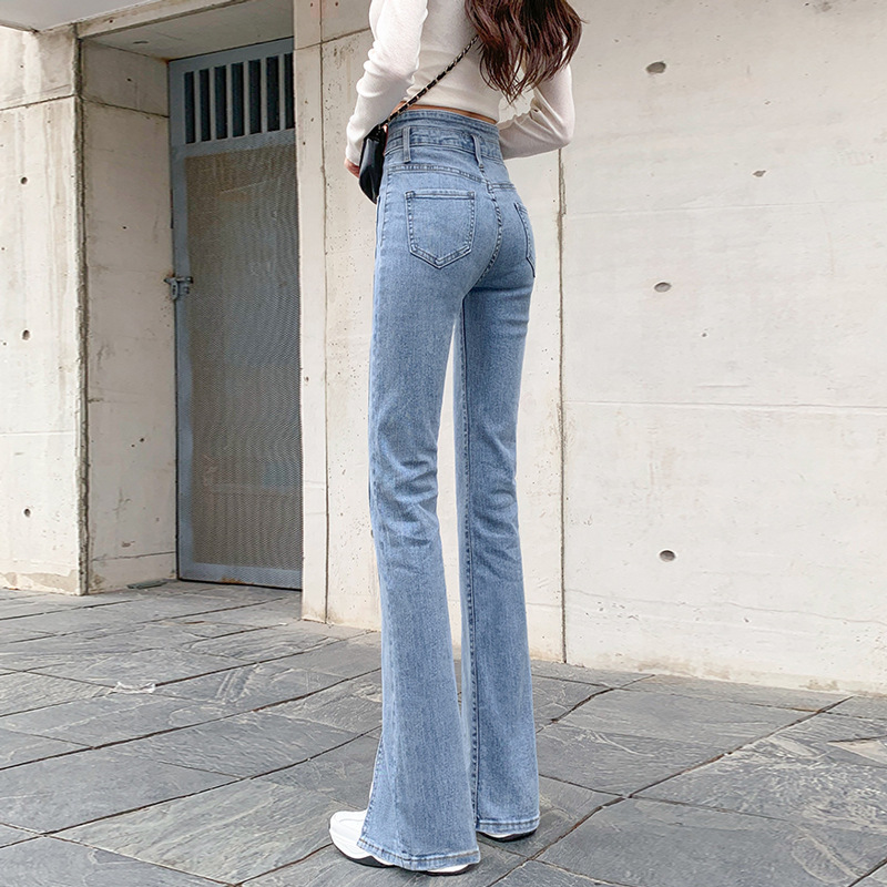 Picture of High waist stretch slim-fit split skinny jeans women's design new light-colored straight slimming flared mop pants