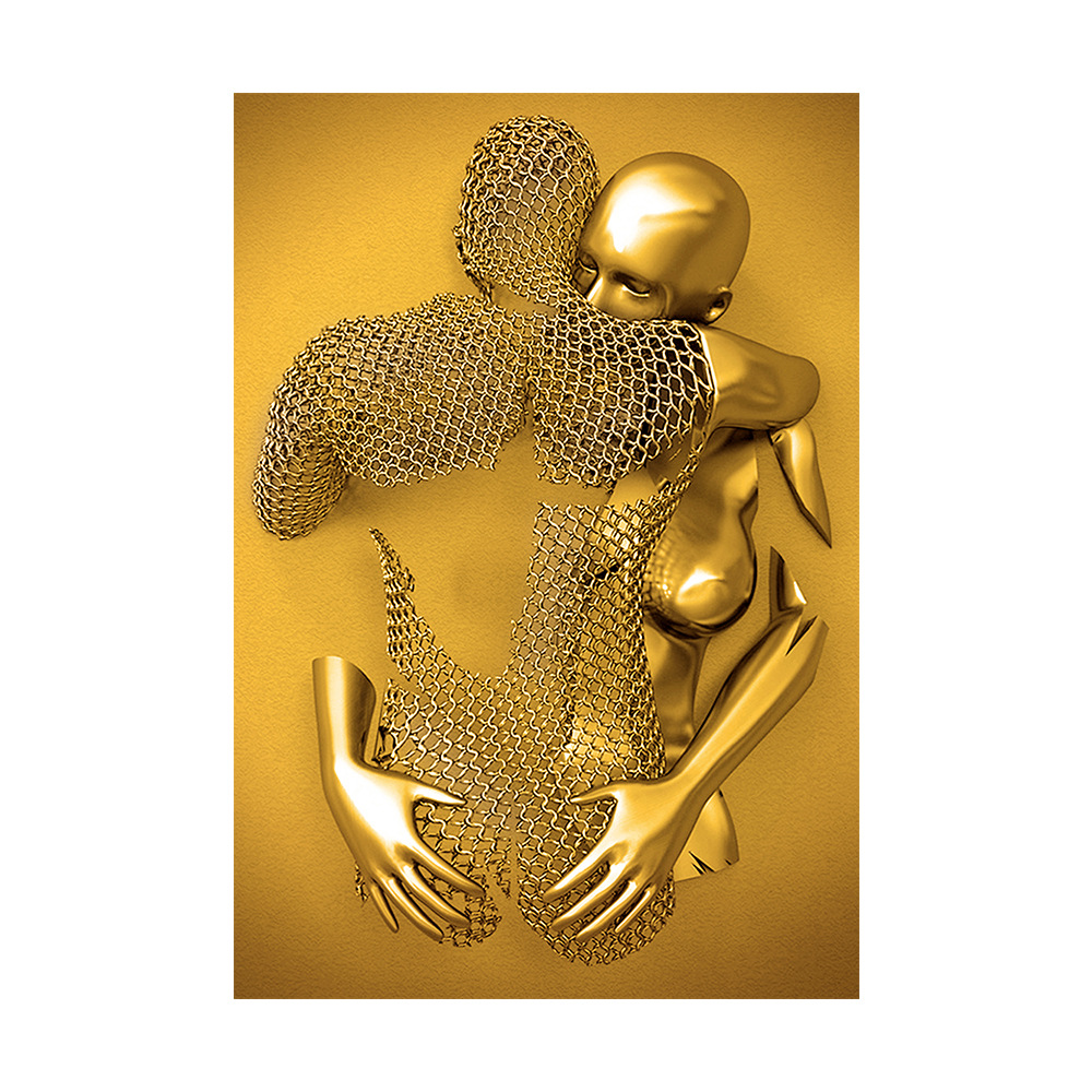 Picture of Scandinavian Home Decoration Canvas Painting Metal Character Statue Poster Hanging Painting Wall Frameless Painting Core Creative Metal