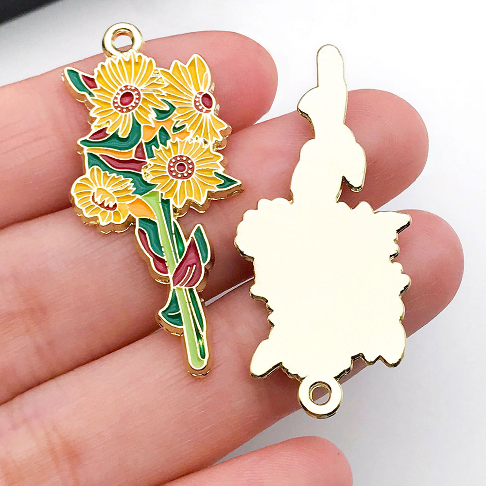 Picture of Mix 10 Botanical bouquet of lily orchid sunflower carnation alloy pendant DIY bracelet jewelry accessories pendant