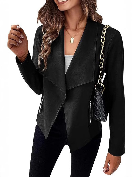 Picture of in stock Amazon 2024 autumn and winter new European and American fashion casual suede short suit zipper pocket coat