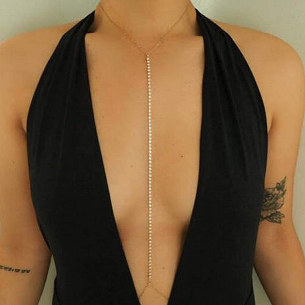 Picture of European and American fashion rhinestone love chest chain women's nightclub beach sexy bikini diamond body chain