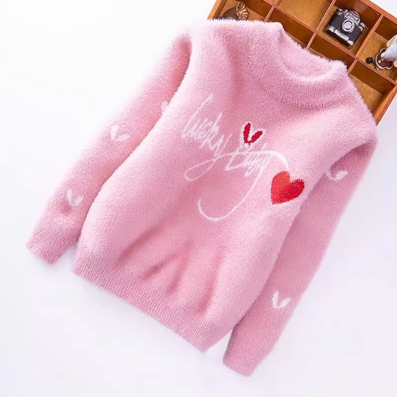 Girls' warm thickened round neck pullover children's sweater 3 to 15 years old autumn and winter girls' sweater fashionable bottoming shirt