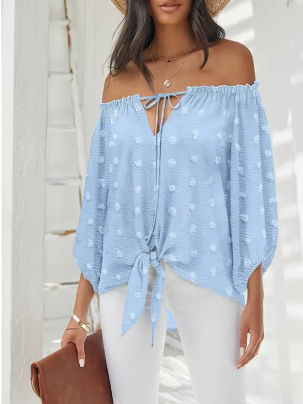 2025 European and American Amazon AliExpress Explosions Summer New Casual V-Neck Lace-Up Fur Ball Shirt Women