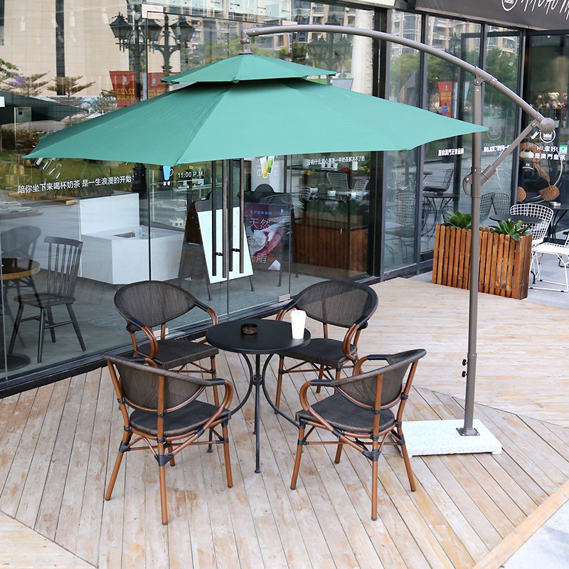 Outdoor table chairs, rattan chairs, three-piece balcony leisure umbrella, courtyard open-air chair combination, outdoor tea, sun umbrella
