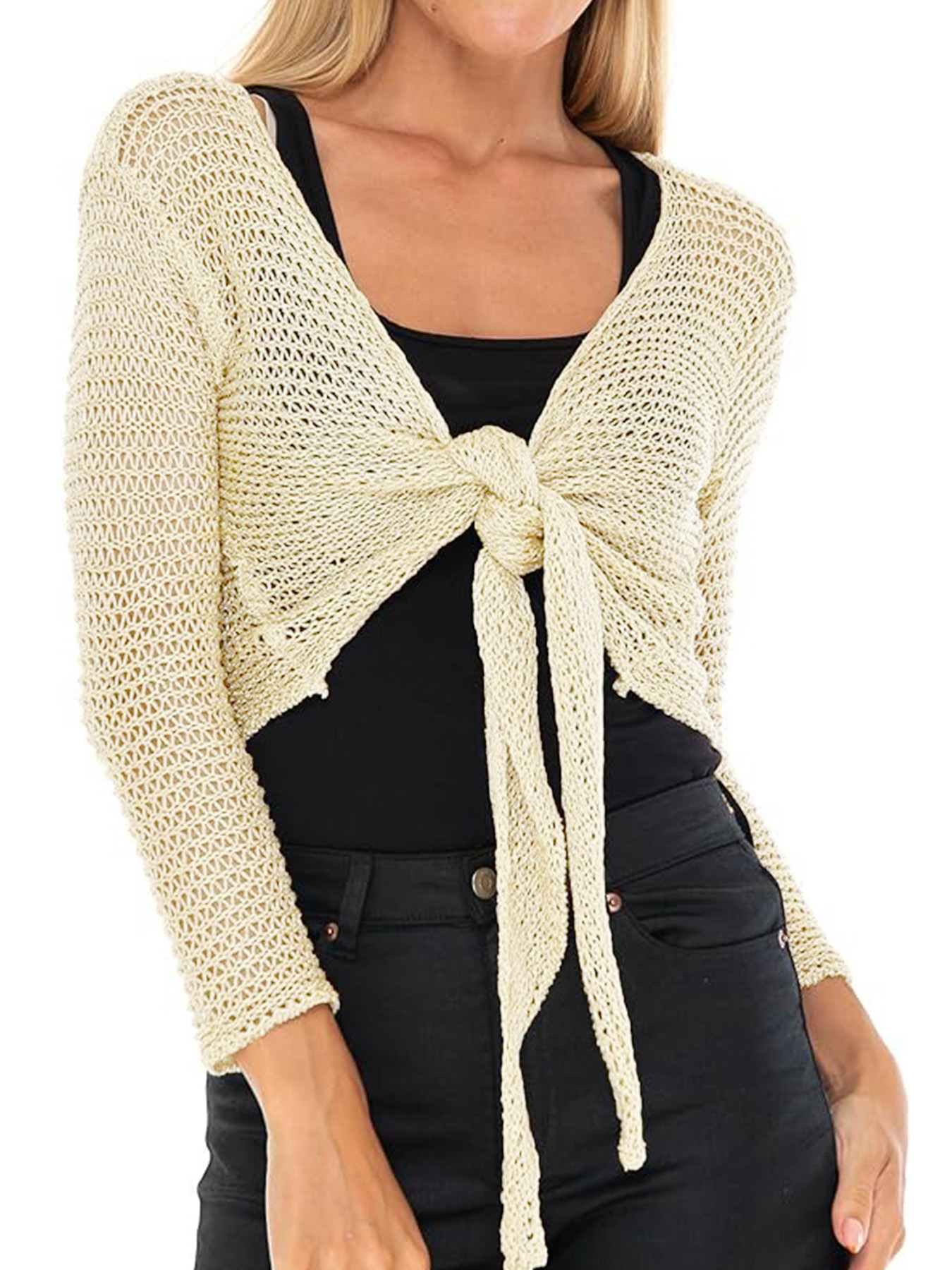 Foreign trade cross-border Europe and the United States Amazon source manufacturers v collar long sleeve short cardigan strap coat beach spring and summer