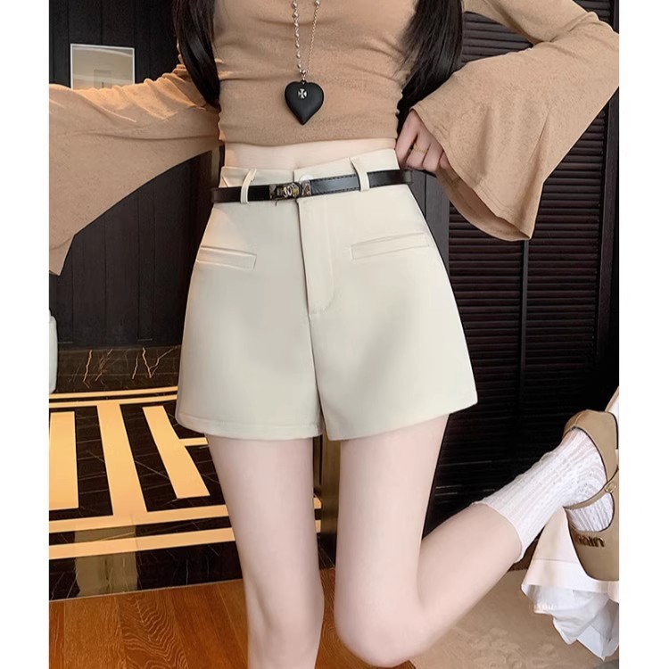 Gray Spring and Summer Slim High-Waisted Wide-Leg Pants for Outer Wear 2025 Casual A-Line Suit Shorts for Women Loose Korean Style New Style