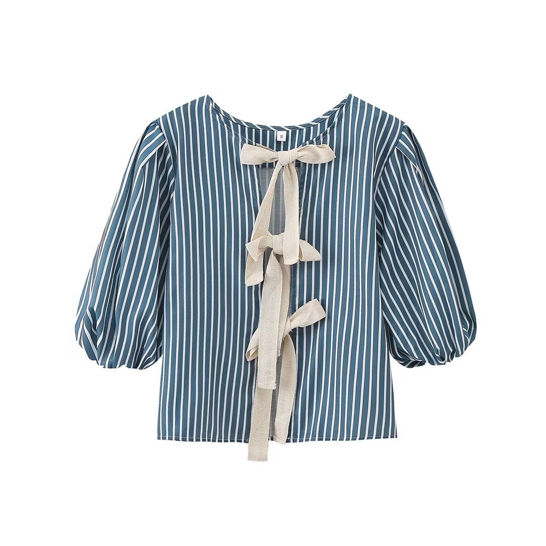 2025 Export Cross-Border European and American Clothing Stripesd Bow Tie Top 060