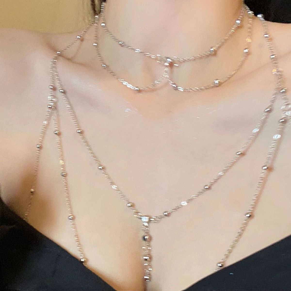 Picture of Chest Chain Jewelry Pure Desire Internet Celebrant Same Style High-end Fashion All-match Sexy Flash Diamond Pendant Body Chain Necklace