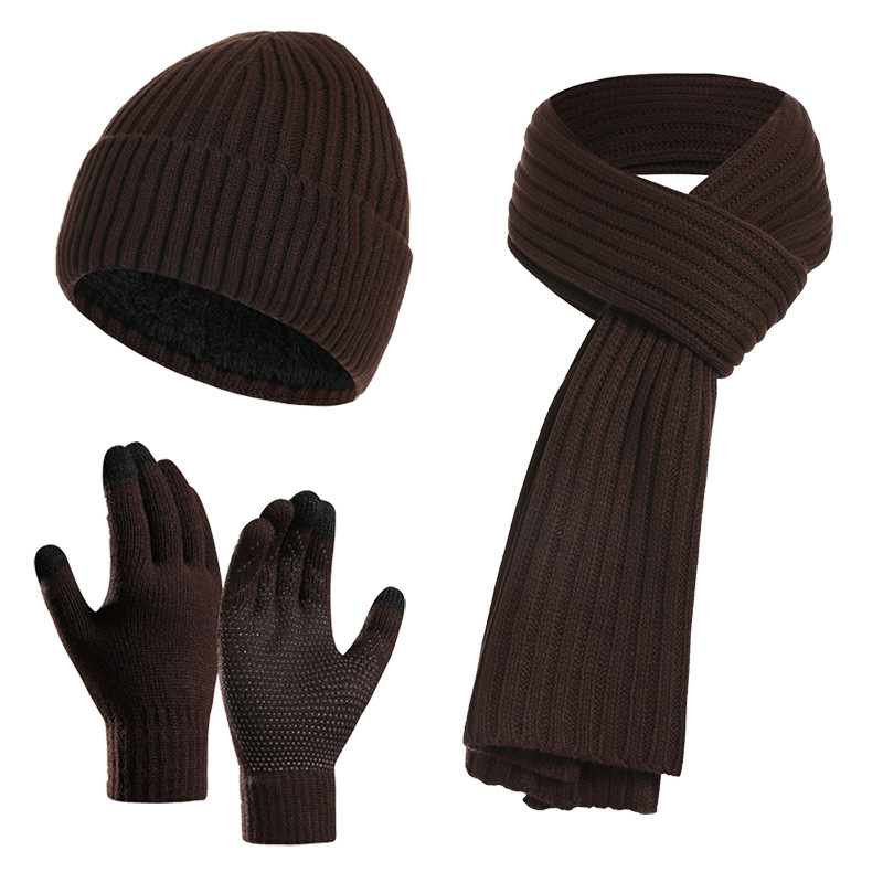 Picture of Factory autumn and winter New European and American knitted hat set Amazon men and women winter solid color scarf hat three-piece set