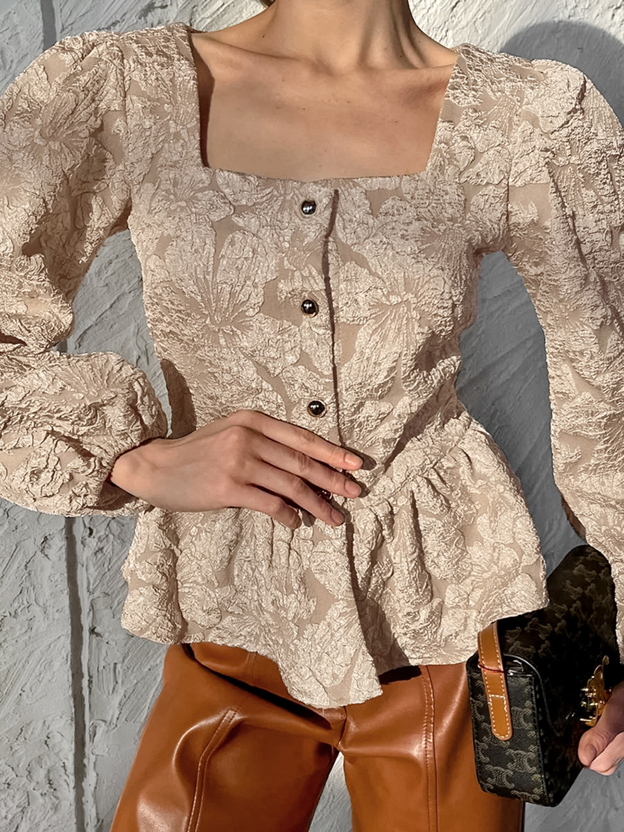 Picture of French high-end jacquard shirt 2024 new commuter square collar bubble sleeve women's shirt top spring women's clothing