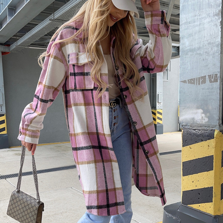 Picture of 2022 autumn and winter new cross-border women's clothing Europe and the United States loose casual versatile long plaid shirt long sleeve coat