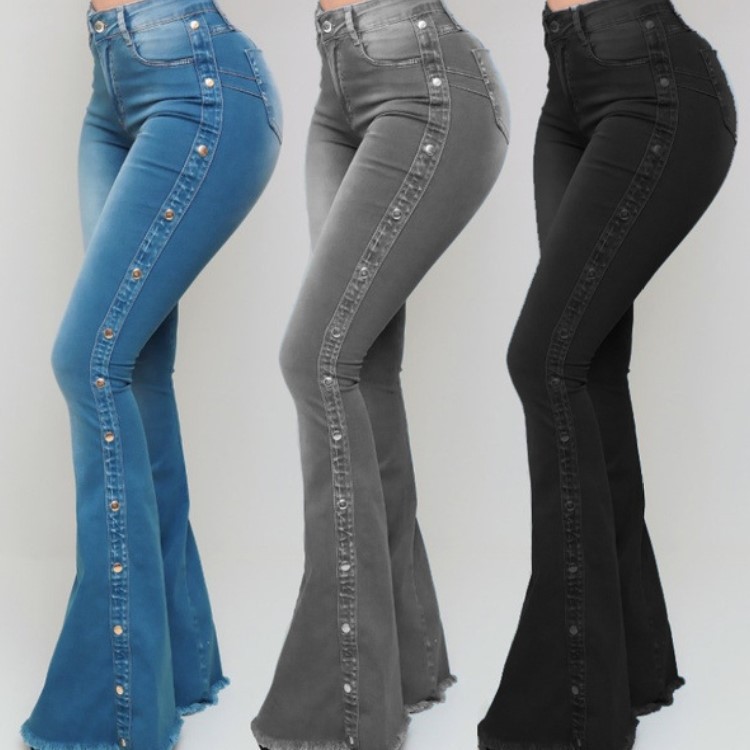 Cross-border Europe and the United States New Foreign Trade Amazon Explosions High Waist Elastic Trailing Horn Jeans Ladies Trousers
