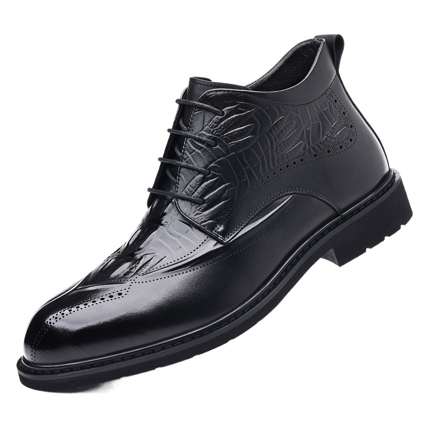Men's Cotton Shoes, First-Layer Cowhide, Winter Velvet Warm Leather Shoes, British Genuine Leather Business Formal Work Clothing Second-Cotton Men's Shoes