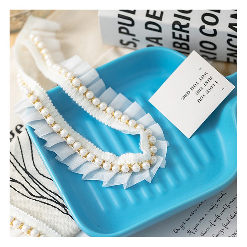 3cm Wide White Chiffon Pearl Wrinkle Lace Handmade DIY Garment Collar Cuff Luggage Decorative Accessories