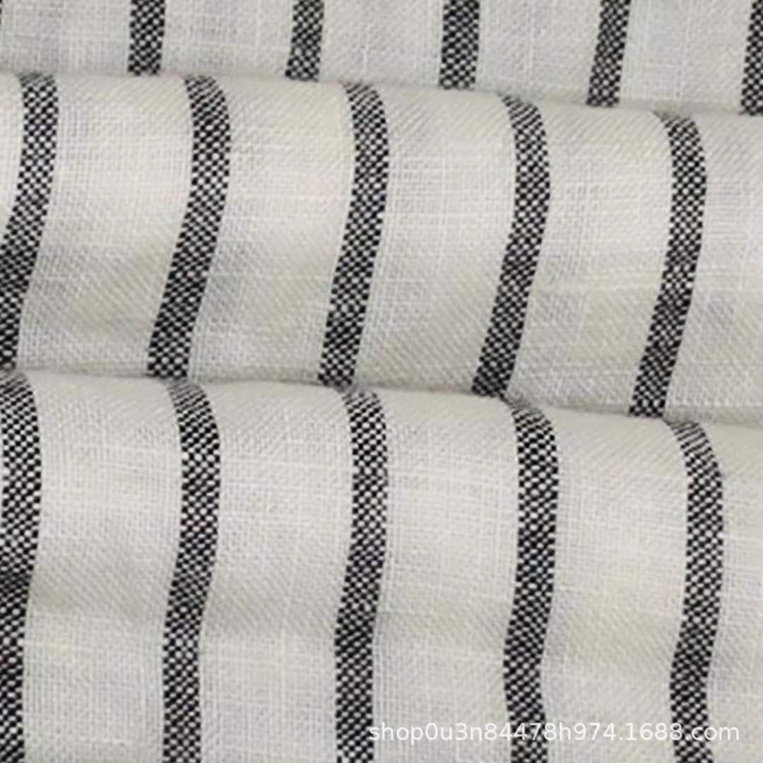 Pure Linen Black and White Wide Striped Bedding Fabric 100% Linen Horizontal Striped Enzyme-Washed Fabric Curtain Fabric