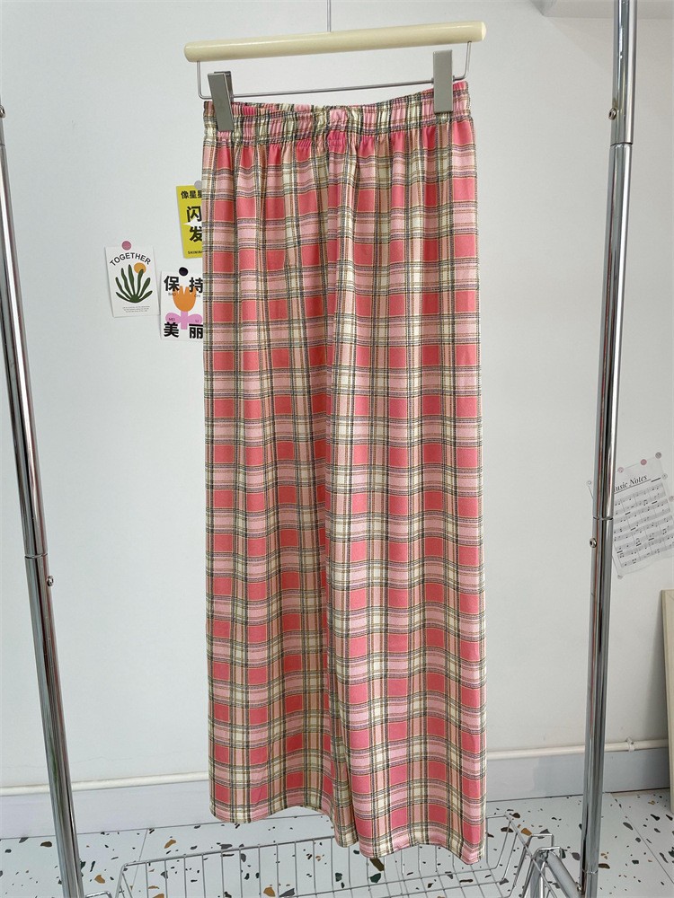 Picture of Black and White Plaid Wide-Leg Pants for Women in Summer Thin High-Waisted Loose Slimming Look Floor-Length Casual Straight Pants Live Broadcast Welfare Style