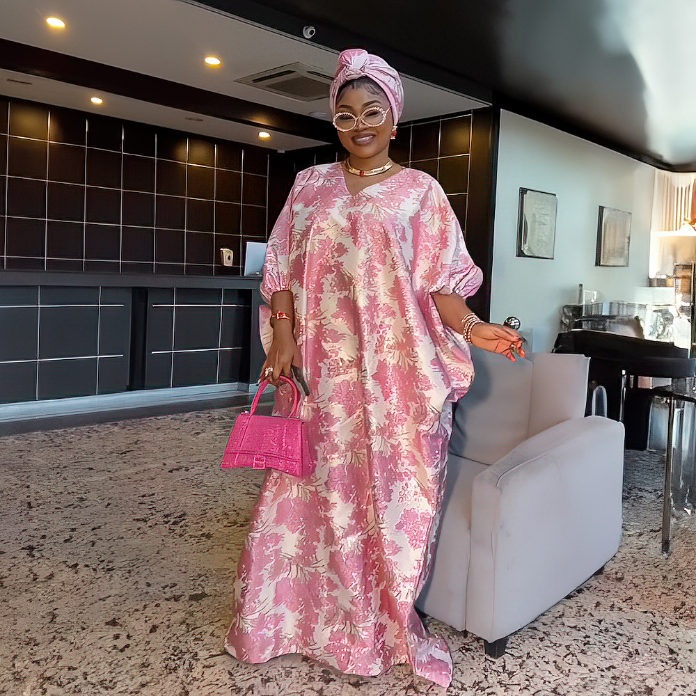 Cross-border African ethnic style loose dress African mother BUBU batwing sleeve dress with headscarf