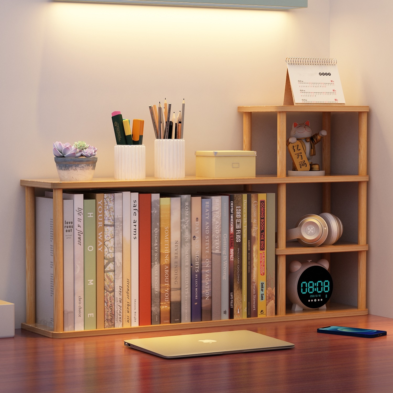 Layered Bookshelf on Desk, Office Desk, Multi-Layer Storage Rack, Simple Children's Storage, Student Storage, Small
