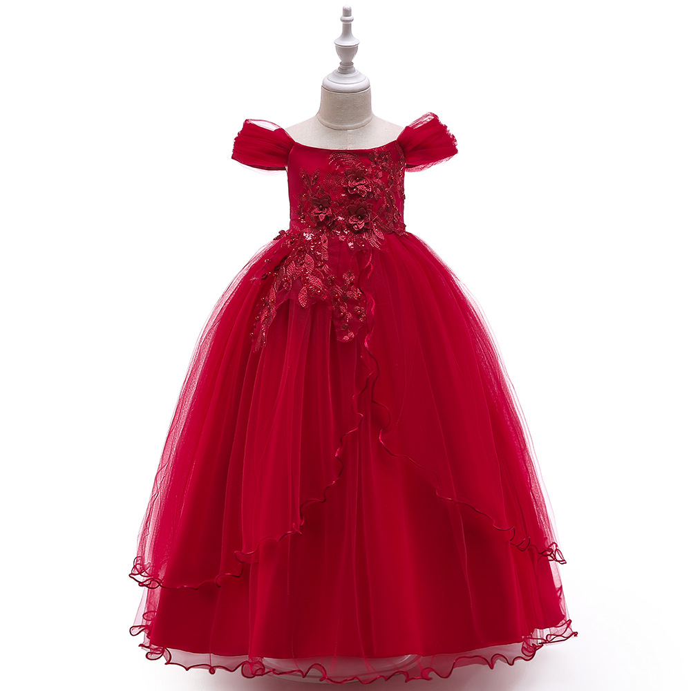 Picture of Children's Wedding Dress Dress Children's Sling Off-Shoulder Mesh Piano Performance Dress Host Long Dress