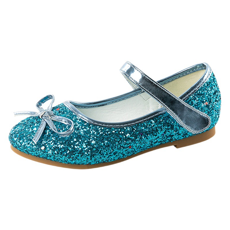 Bowknot Princess Children's Shoes 2025 Velcro Sequin Flat Shoes for Older Girls Dance Leather Shoes Little Princess