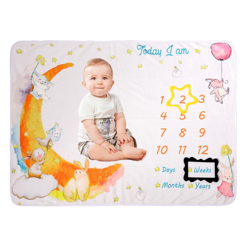 Moon Baby Milestone Blanket Double-Sided Flannel Photo Blanket Cover Blanket Baby Growth Commemorative Photo Blanket