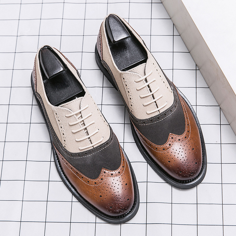 Autumn British pointed toe formal leather shoes men's Korean-style retro casual studio wedding shoes fashionable carved trendy men's shoes