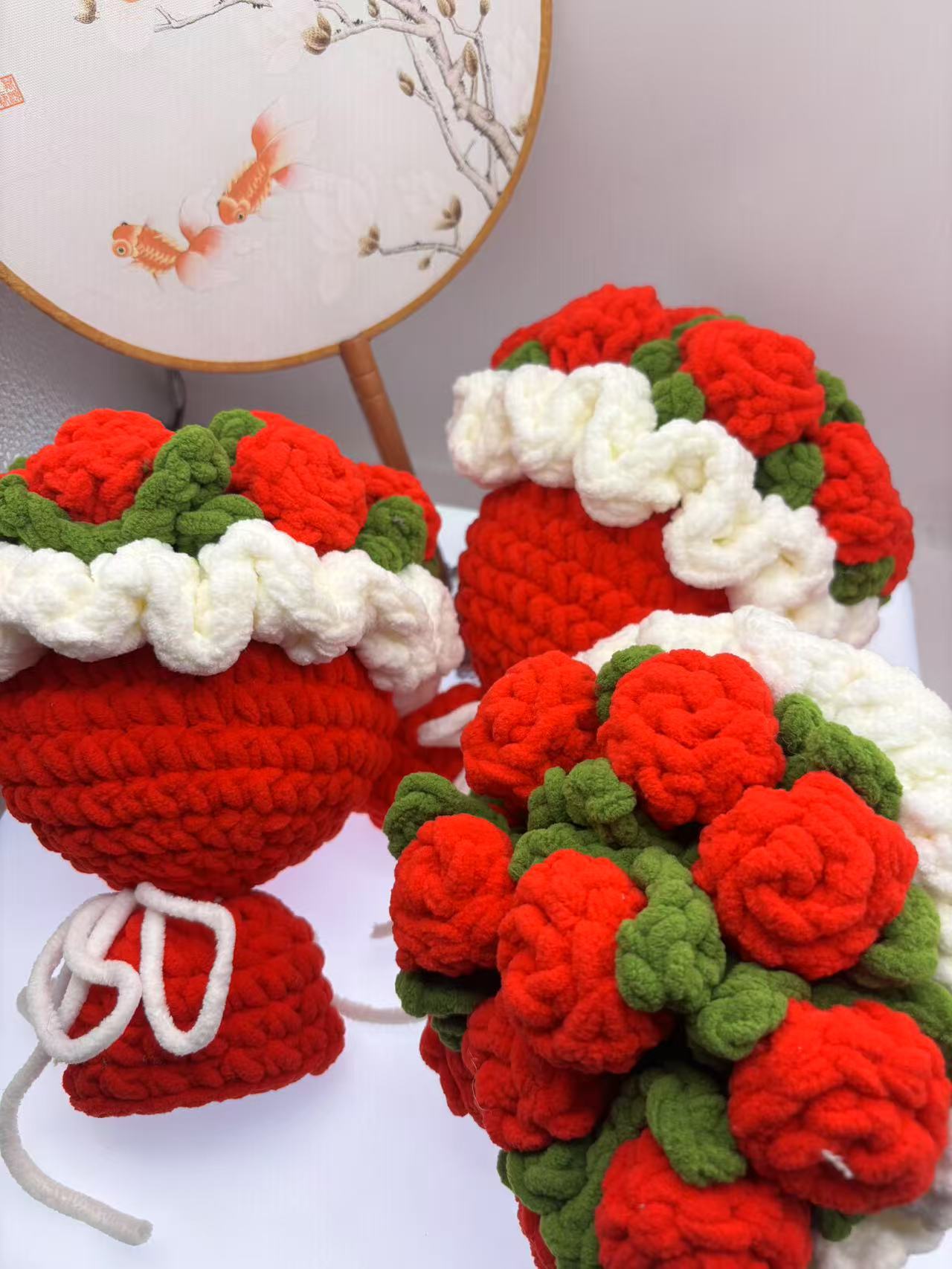 Picture of Hand-Knitted Ice Line Hand-Held Rose Bouquet Finished Product, Homemade Crochet Material as a Gift for Your Girlfriend on Goddess' Day
