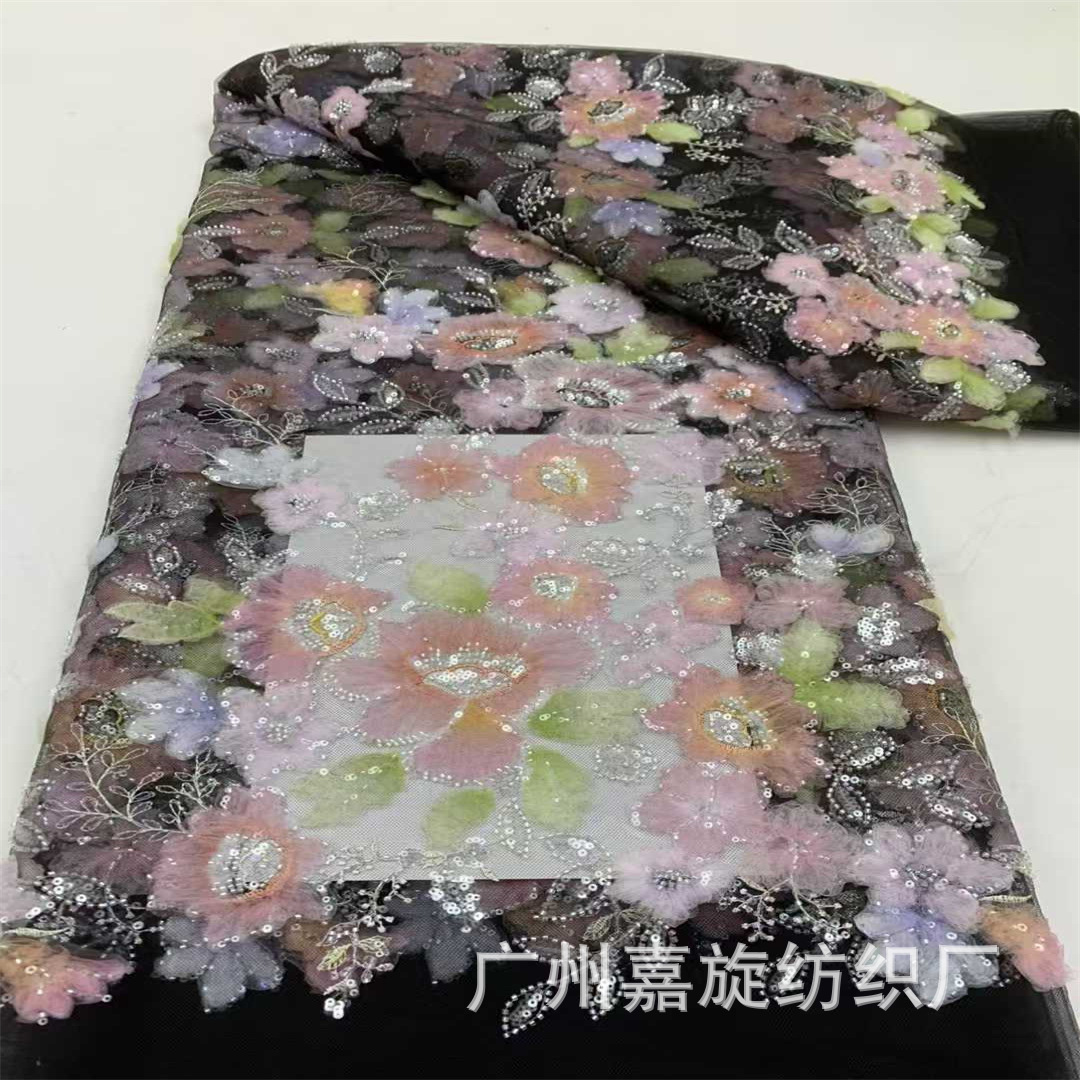 Ghana Spot Tie-Dye Lotus Plate with Stereo Flower Bead Tube Fabric Spring and Summer Wedding Dress Women's Dress Embroidered Cloth