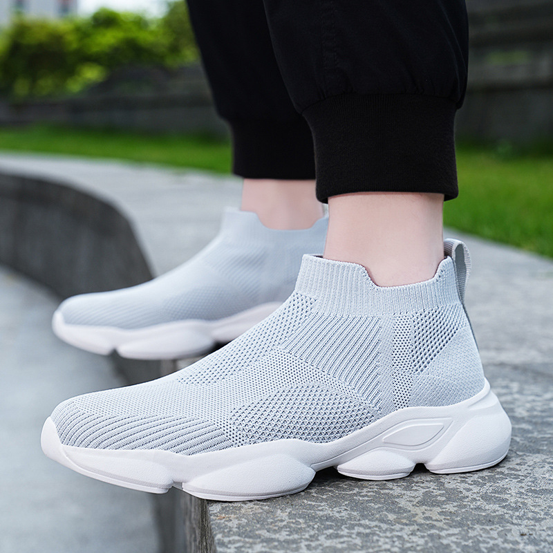 990 cross-border plus size flying woven sneaker mid-high top casual sleeve socks Amazon breathable mesh men's shoes