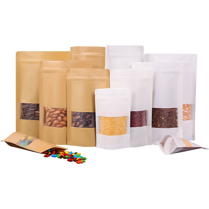 Frosted Window Kraft Paper Bag, Nut Kraft Paper Ziplock Bag, Tea Packaging Bag, Food Stand-Up Bag, Custom Printing