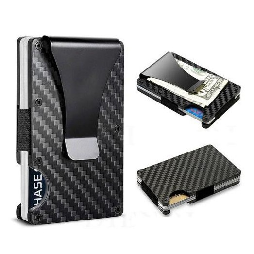 Picture of Factory Hot Sale RFID Multifunctional Carbon Fiber Wallet Credit Card Anti-theft Brush Metal Card Holder Business Card Holder