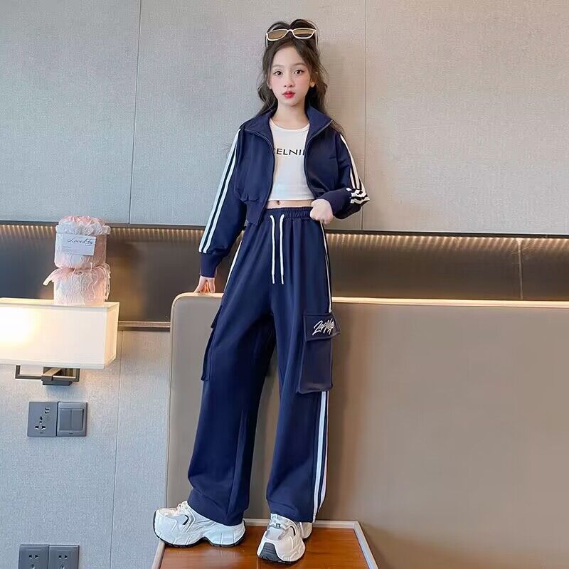 Girls' suit Spring and Autumn Clothes Internet Popular Fashionable Street Clothes Children's Clothes Baby Girls' Autumn Sports Casual Cover Pants