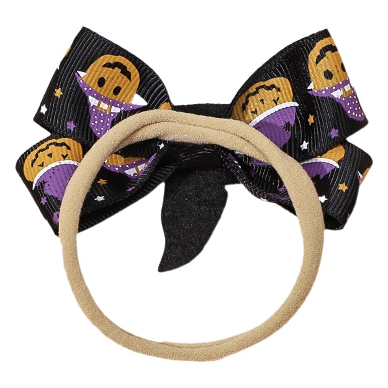 European and American New Children's Hair Band Halloween Hat Witch Pumpkin Skull Print Bow Baby Hair Accessories