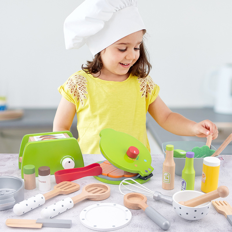Children's Wooden Simulation Toaster Kitchen Toy Boys and Girls Play Home Cooking Cooking Kitchen Set