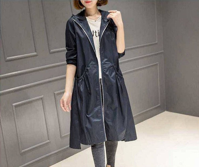 Picture of 2024 New Autum Hooded Mid-Length Over-The-Knee Thin Spring Women's Windbreaker Jacket Loose Large Size Outerwear