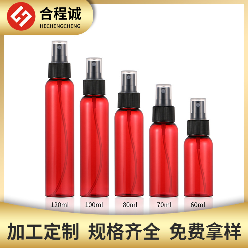 Manufacturer Supplies 100ml Red Spray Plastic Bottles with DIY Label Pet Disinfectant Water Packaging Bottles and Sub-Bottles