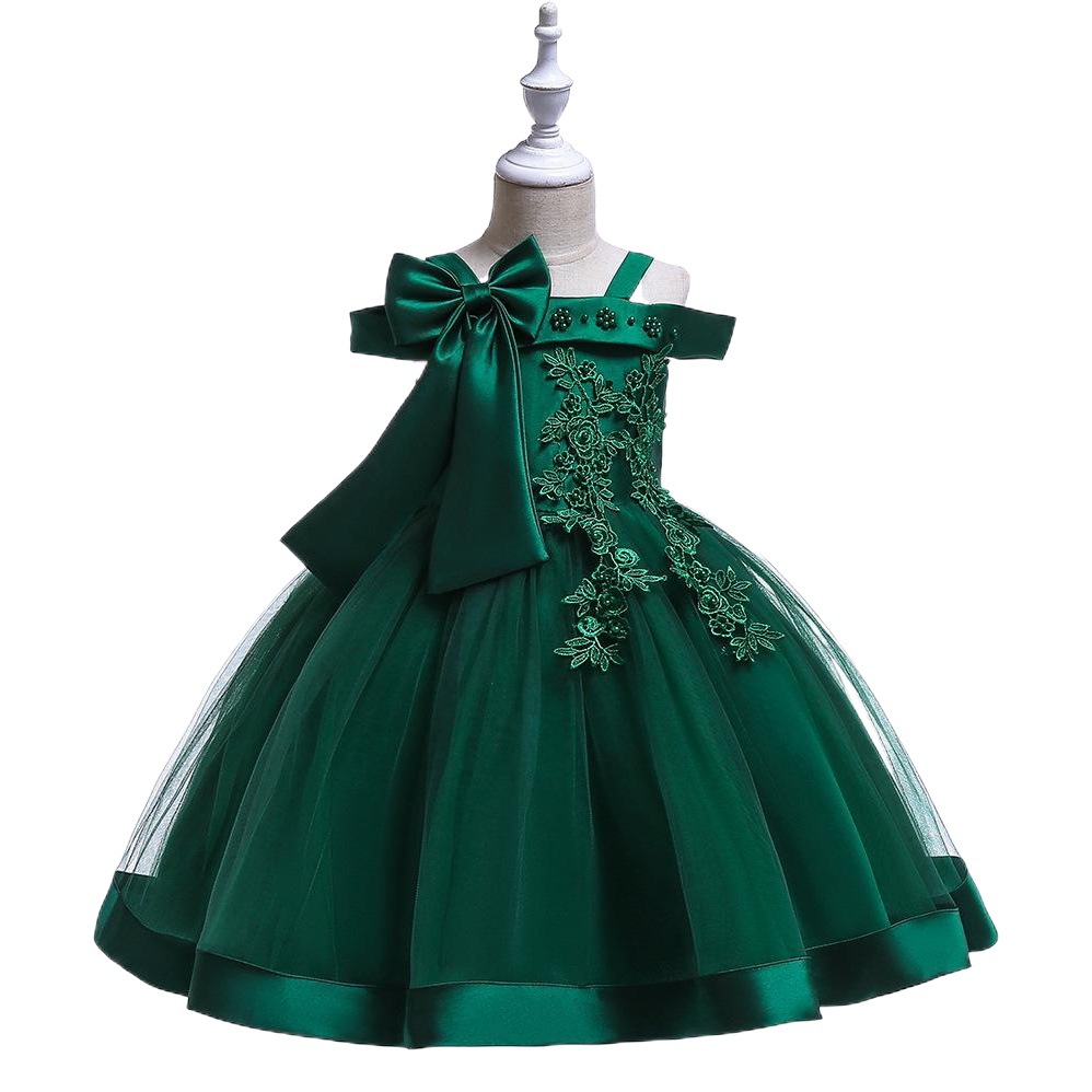 European and American Foreign Trade Children's Dress Piano Performance One-Shoulder Evening Dress Girl's Show Performance Princess Bow Dress
