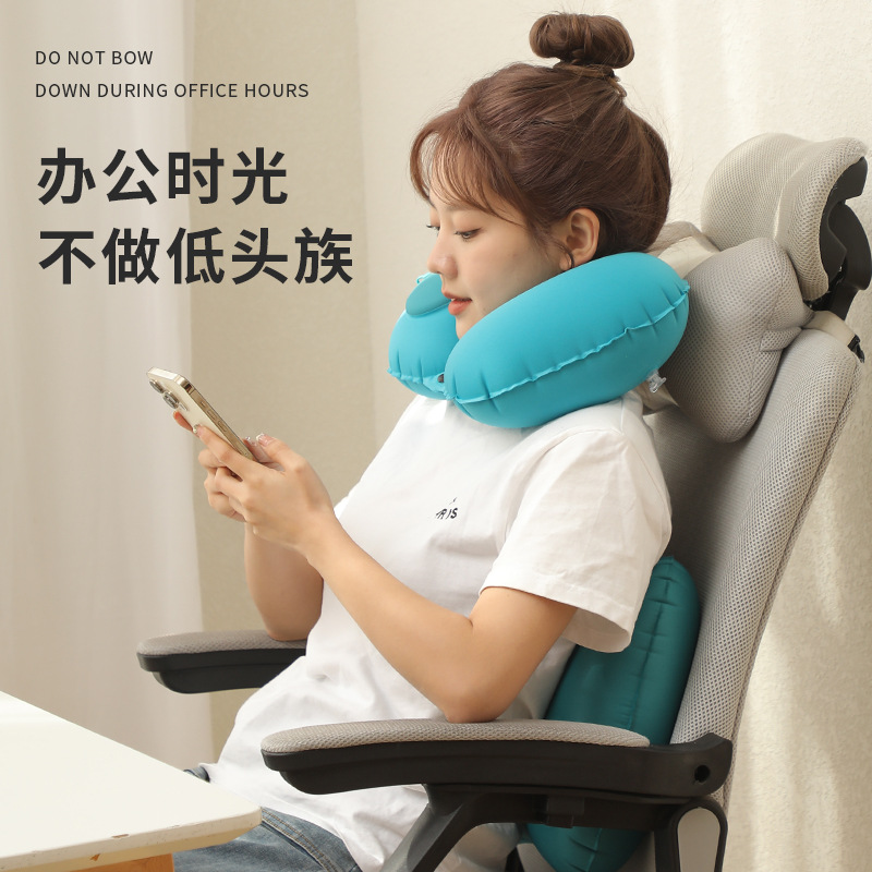 Picture of Inflatable U-shaped Pillow Cool Pressing Inflatable Pillow Travel Portable Neck Pillow Travel Sanbao Storage Pillow for Airplane